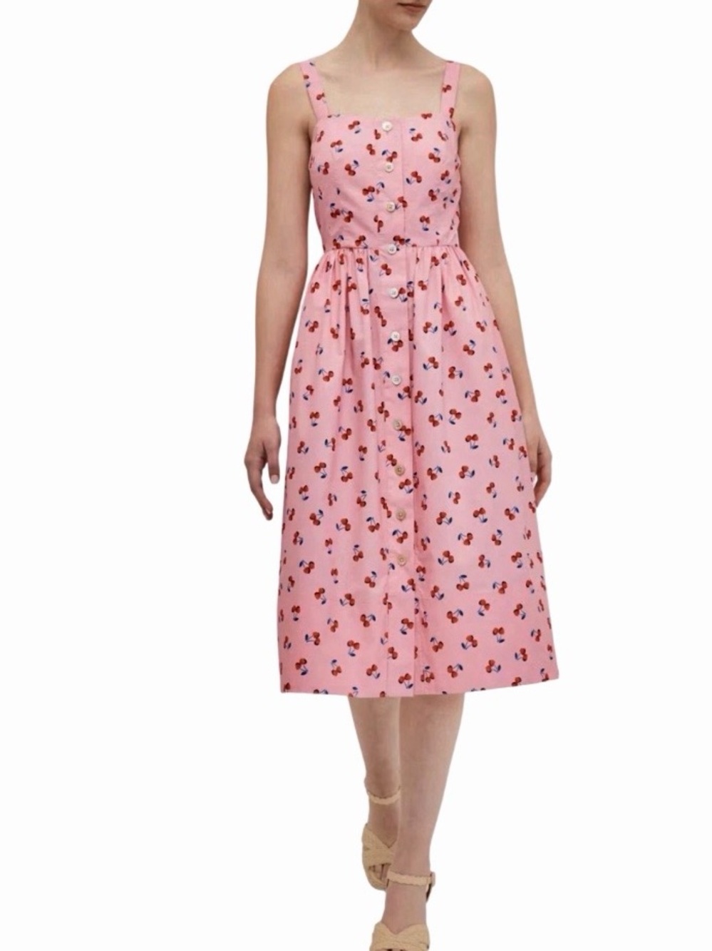 NEW Kate Spade Cherry-Print Toss Poplin Midi pocket Dress MSRP$398